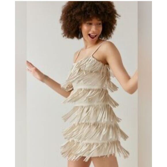 Francesca’s Audrey Parks Cream Fringe Western Party Mini Dress Size Small - Picture 11 of 11